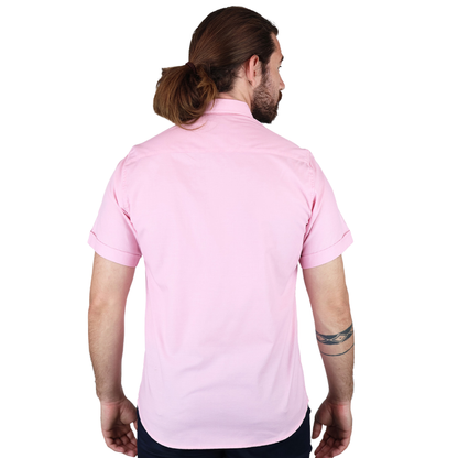 Camisa Manga Corta Slim Fit Cuello Americano Para Caballero