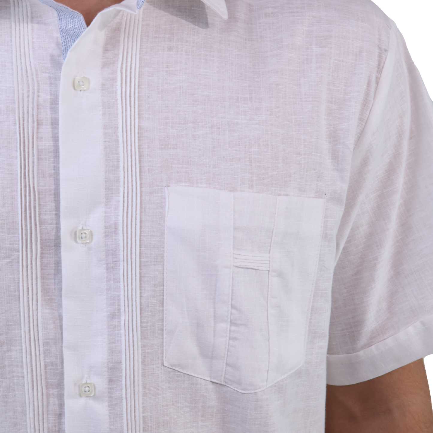 Men's Classic Fit Short Sleeve White Guayabera with Pocket and Pleats