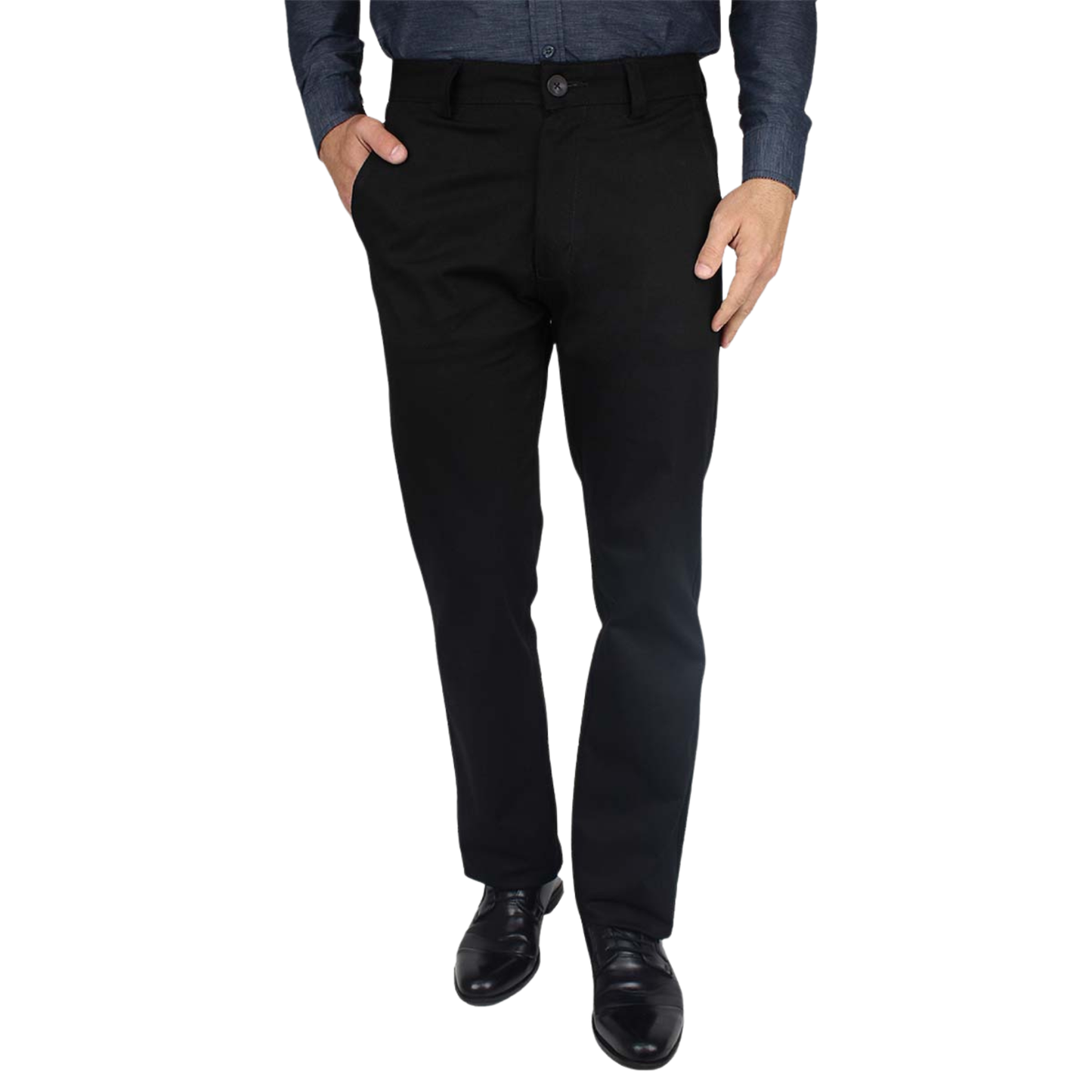 Men's Black Regular Stretch Cotton Trousers with Pockets