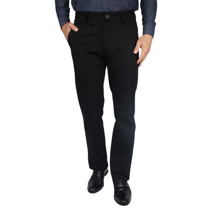 Men's Black Regular Stretch Cotton Trousers with Pockets