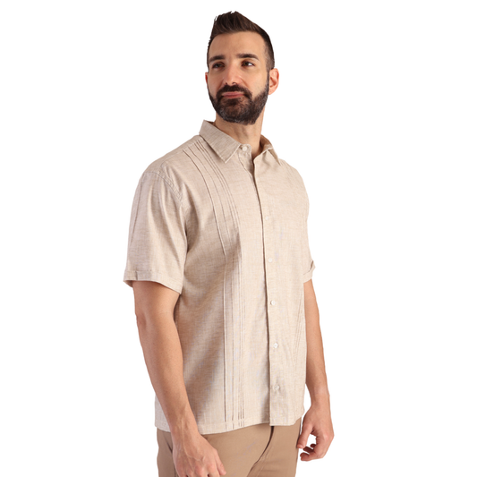 Camisa Tipo Guayabera Look Lino Con Alforzas Color Crudo Para Caballero