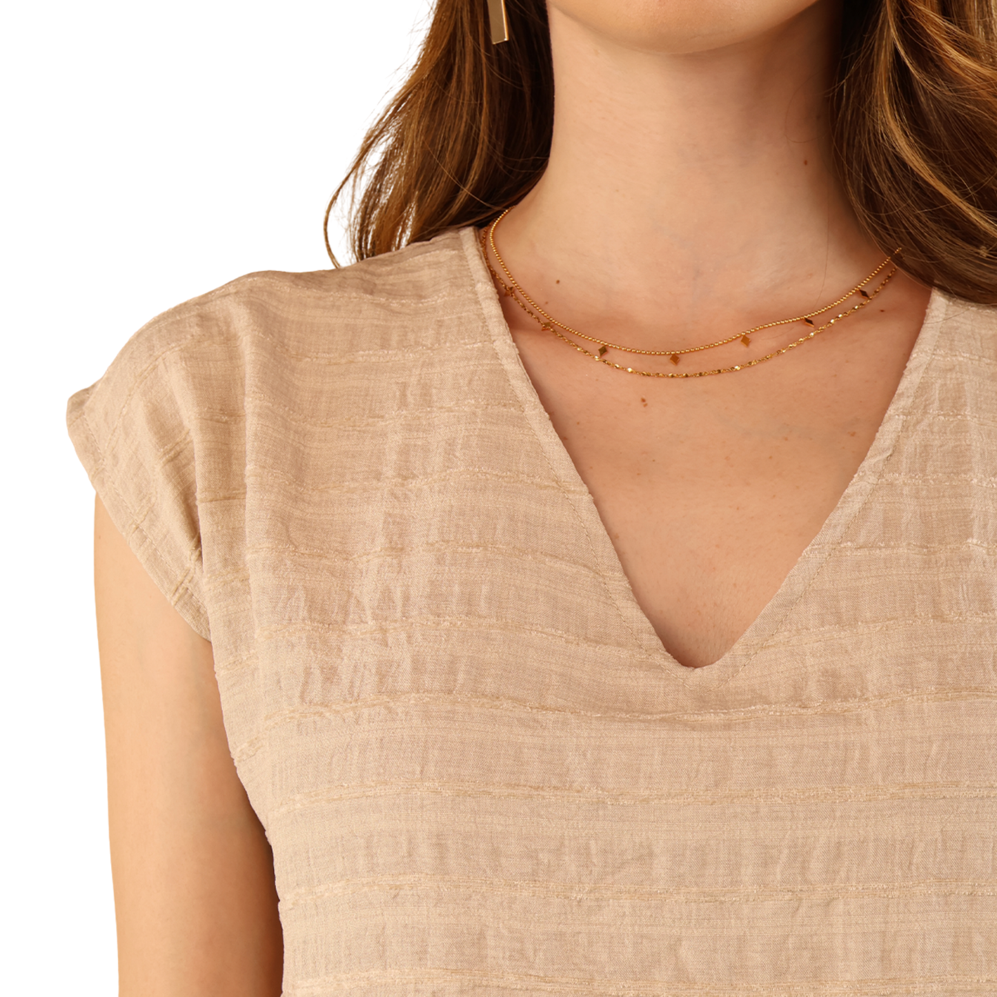 Vestido Corto Mujer Tela Texturizada Caqui Con Escote en Espalda