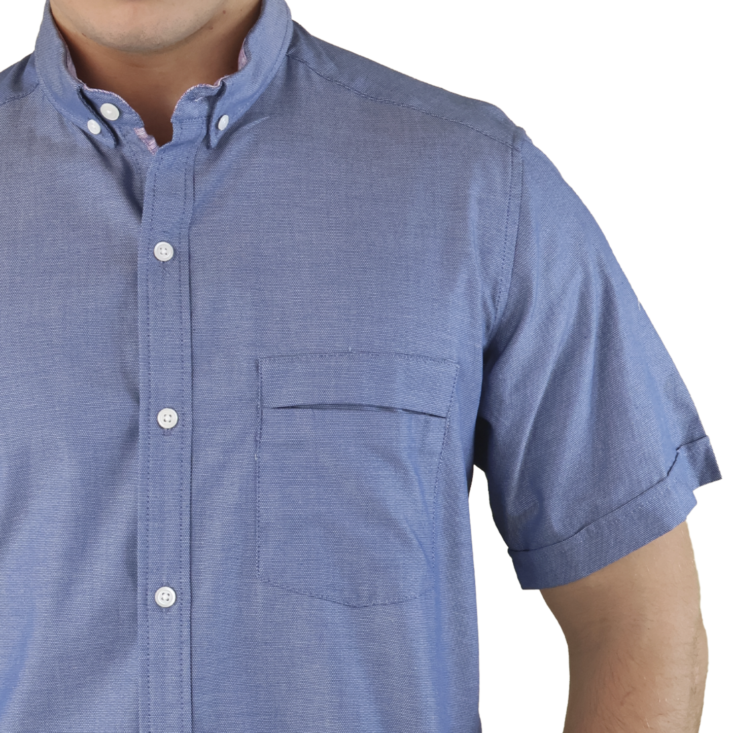Camisa Manga Corta Slim Fit Cuello Americano Para Caballero
