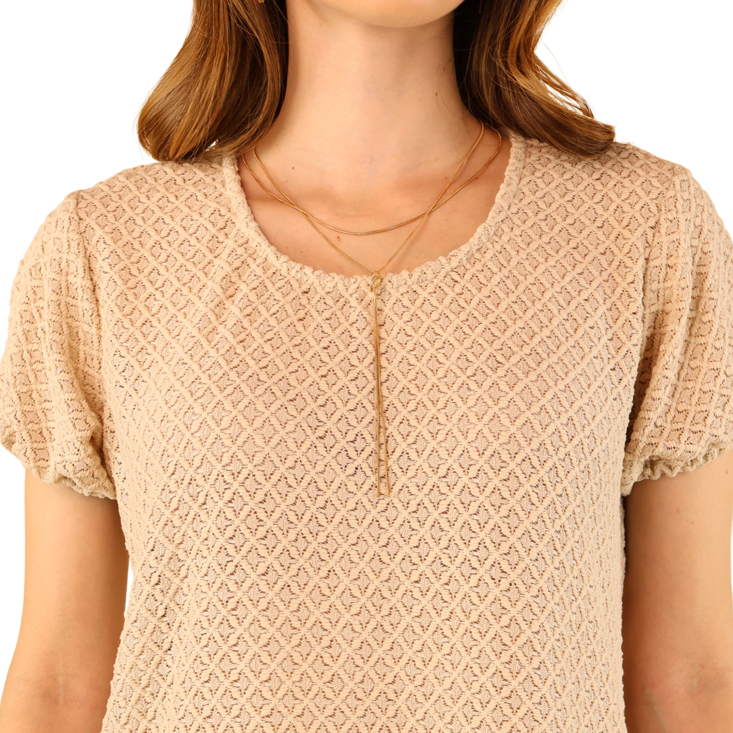 Blusa Manga Corta Mujer Ajuste Elástico Tela Acanalada Color Caqui