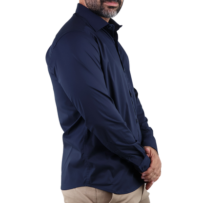 Camisa de Vestir Moda Manga Larga Slim Fit Azul Marino  Para Hombre