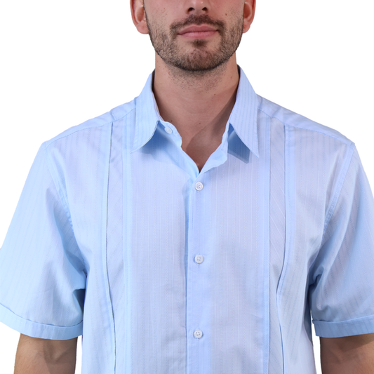 Camisa Manga Corta Textura Rayas Corte Clásico Para Hombre