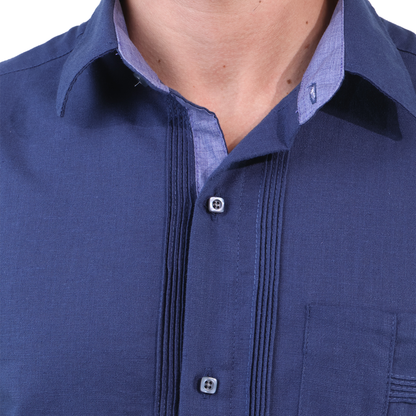 Men's Classic Fit Plumbago Blue Short Sleeve Guayabera with Pleats