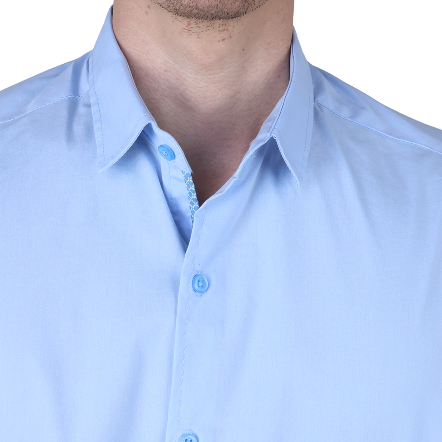 Camisa Básica Azul Cielo Slim Fit Hombre Manga Corta Lisa Casual