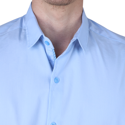 Camisa Básica Azul Cielo Slim Fit Hombre Manga Corta Lisa Casual