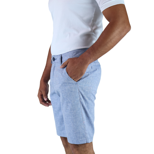 Bermuda De Tipo Lino Azul Marino Jaspe Para Hombre Fresco