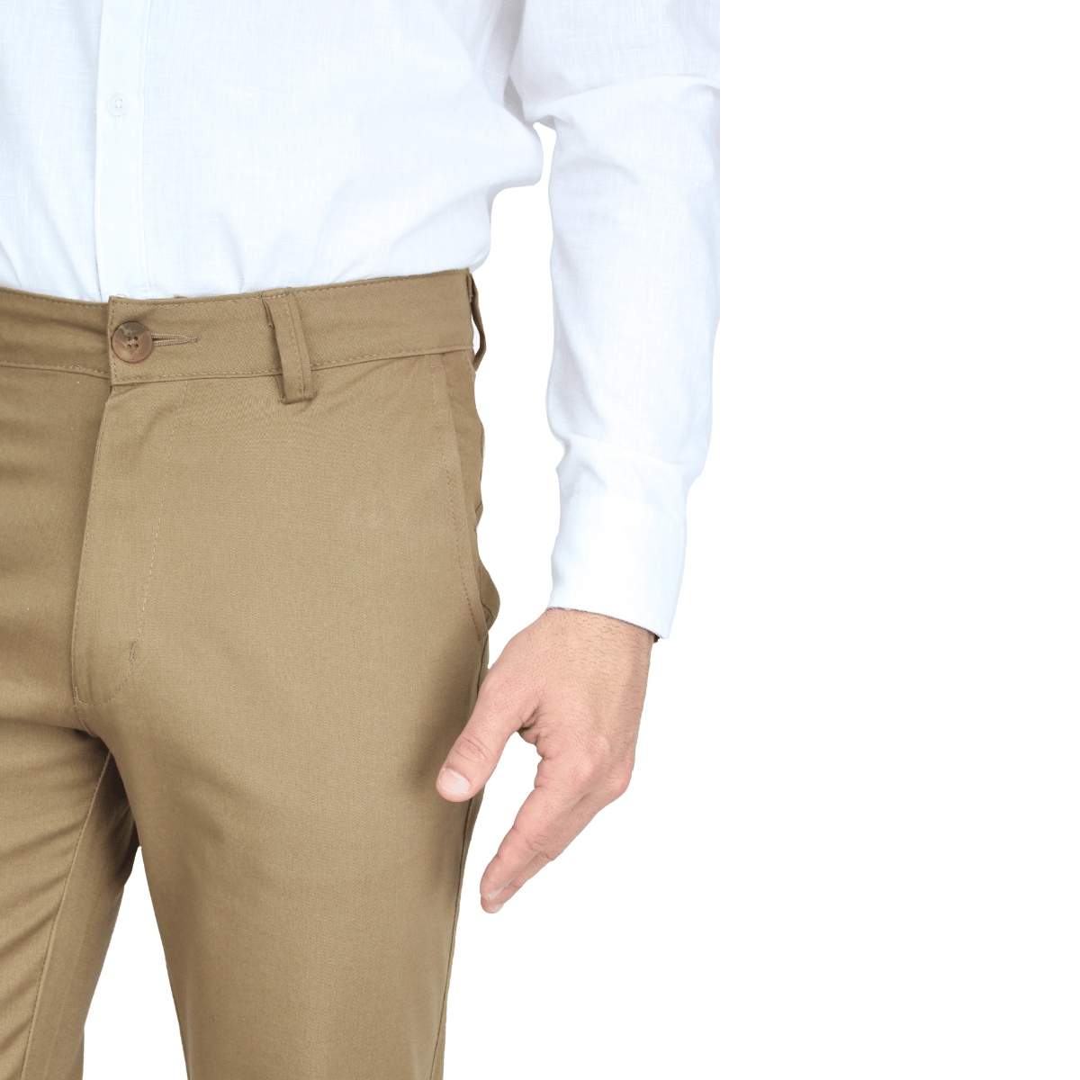 Pantalón Color Camel Stretch De Algodón Regular Fit Para Caballero