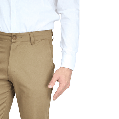 Pantalón Color Camel Stretch De Algodón Regular Fit Para Caballero