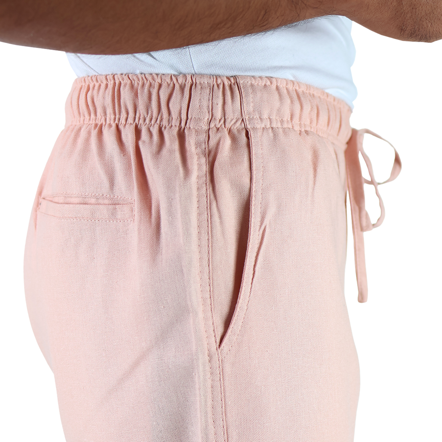 Men's Pink Elastic Adjustable Linen Texture Shorts with Pockets