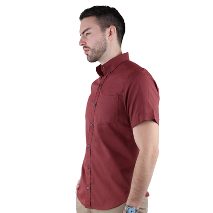 Men's Burgundy Short Sleeve Regular Fit Cotton Shirt