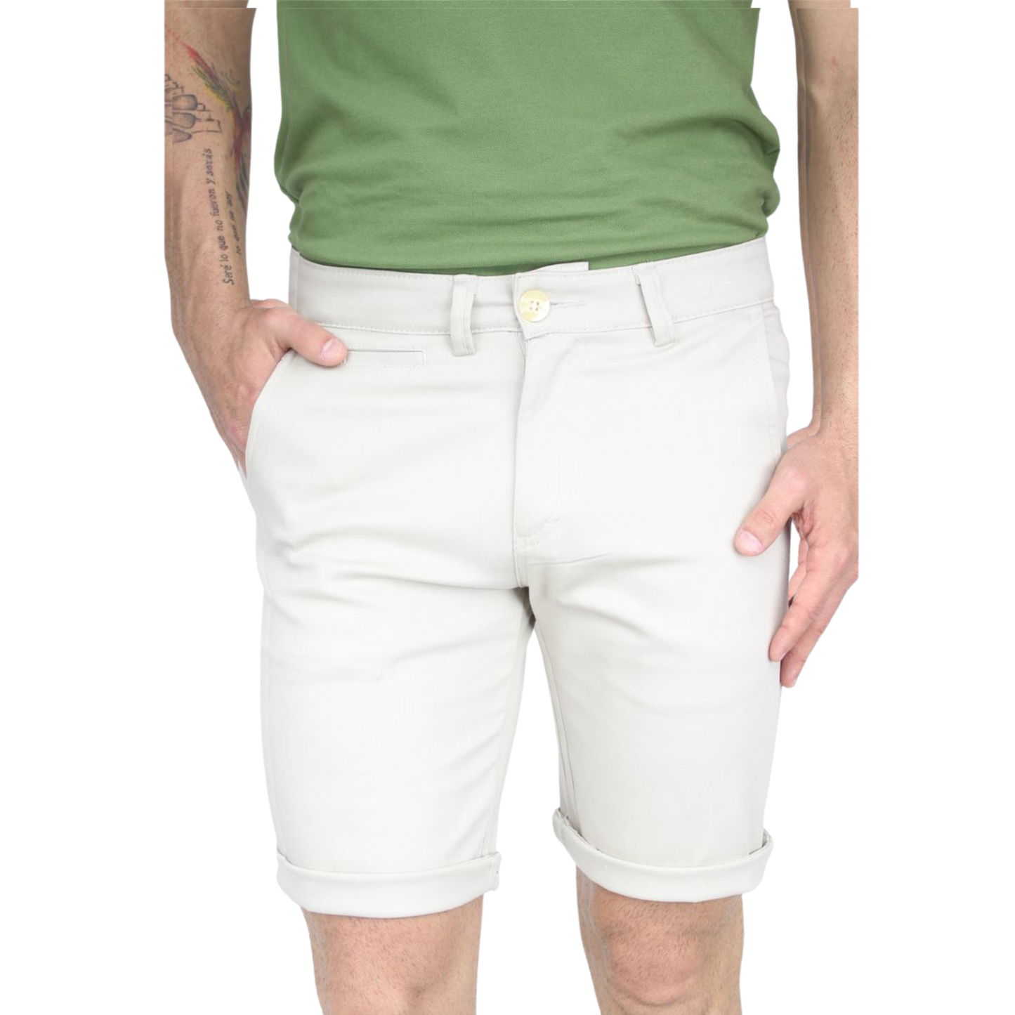 Bermuda Color Arena Gabardina De Algodón Slim Fit Para Hombre