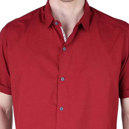 Camisa Básica Roja Slim Fit Hombre Manga Corta Lisa Casual
