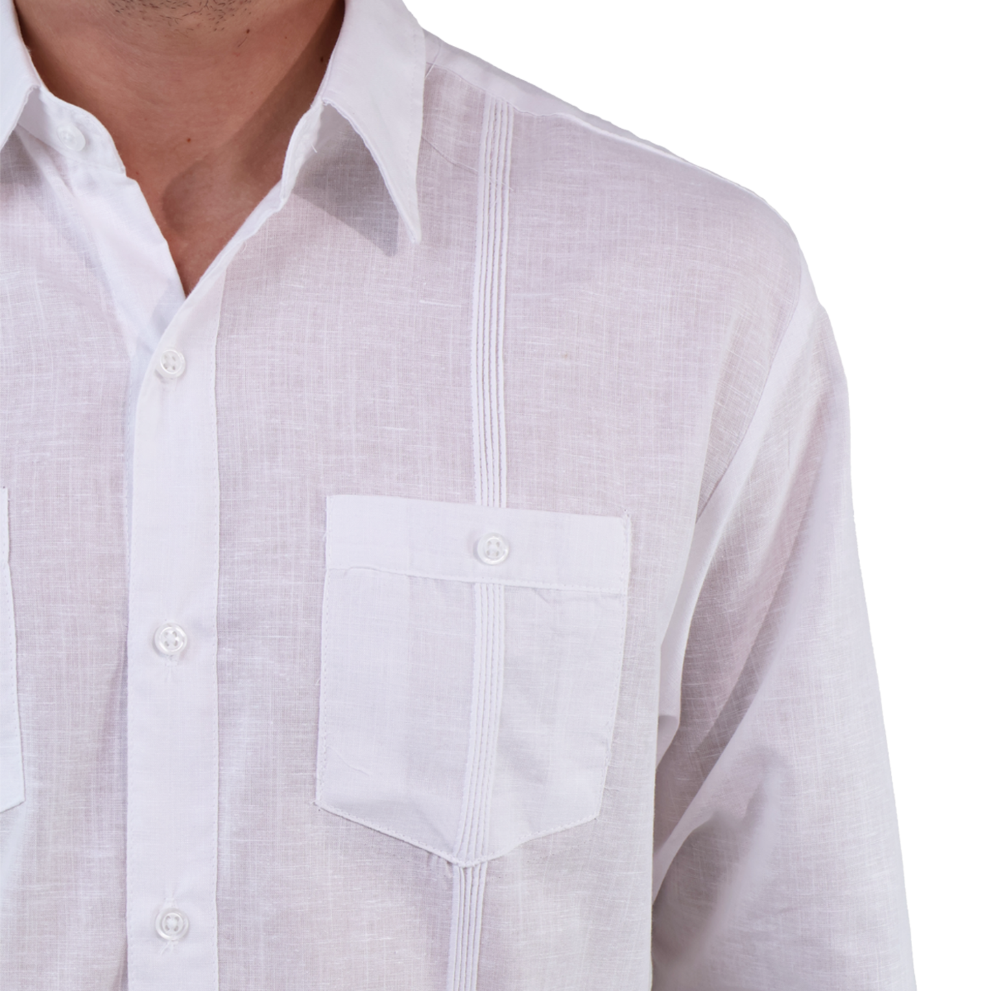 Men's Classic Fit White Long Sleeve Guayabera Italian Collar