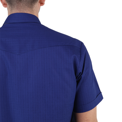 Guayabera Azul Marino De Algodón Manga Corta Con Alforzas Para Hombre