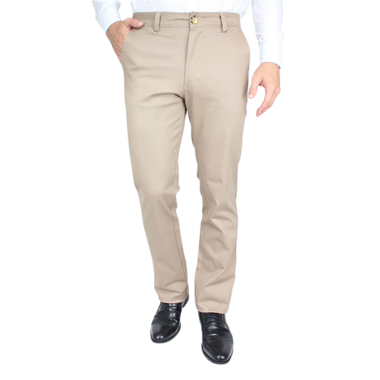 Pantalón Color Caqui Regular Stretch De Algodón Para Caballero
