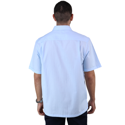 Camisa Manga Corta Textura Rayas Corte Clásico Para Hombre
