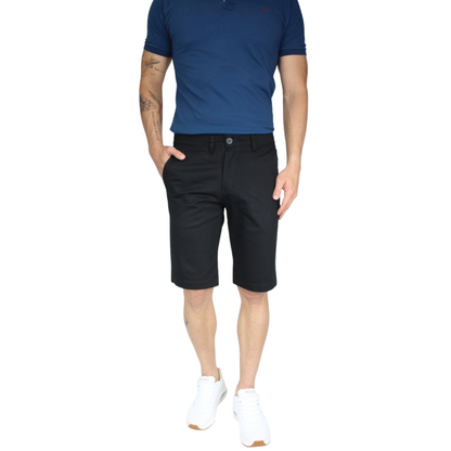 Men's Black Slim Fit Stretch Cotton Bermuda Shorts