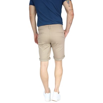 Bermuda De Gabardina Color Caki  Slim Fit Stretch Para Hombre