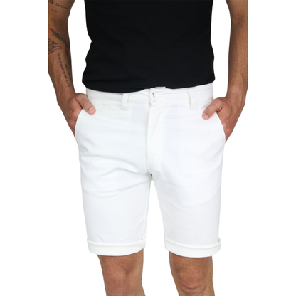 Bermuda De Vestir Color Blanco De Algodón Corte Slim Fit Para Hombre