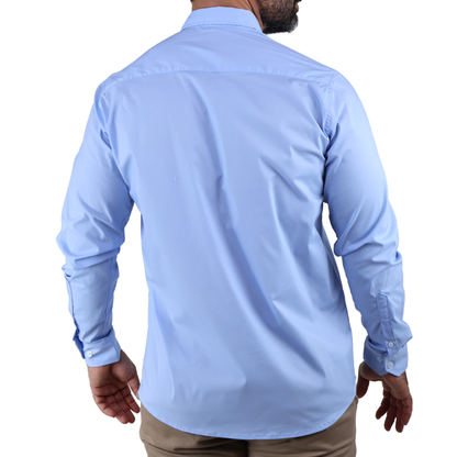 Camisa de Vestir Moda Manga Larga Slim Fit Azul Para Hombre