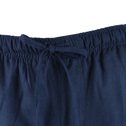 Short Textura Lino Azul Marino Cintura Ajustable Con Bolsas Para Caballero