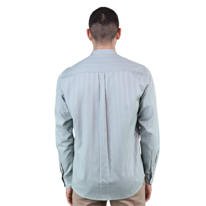 Men's Pistachio Green Long-Sleeved Shirt with Vertical Line Texture