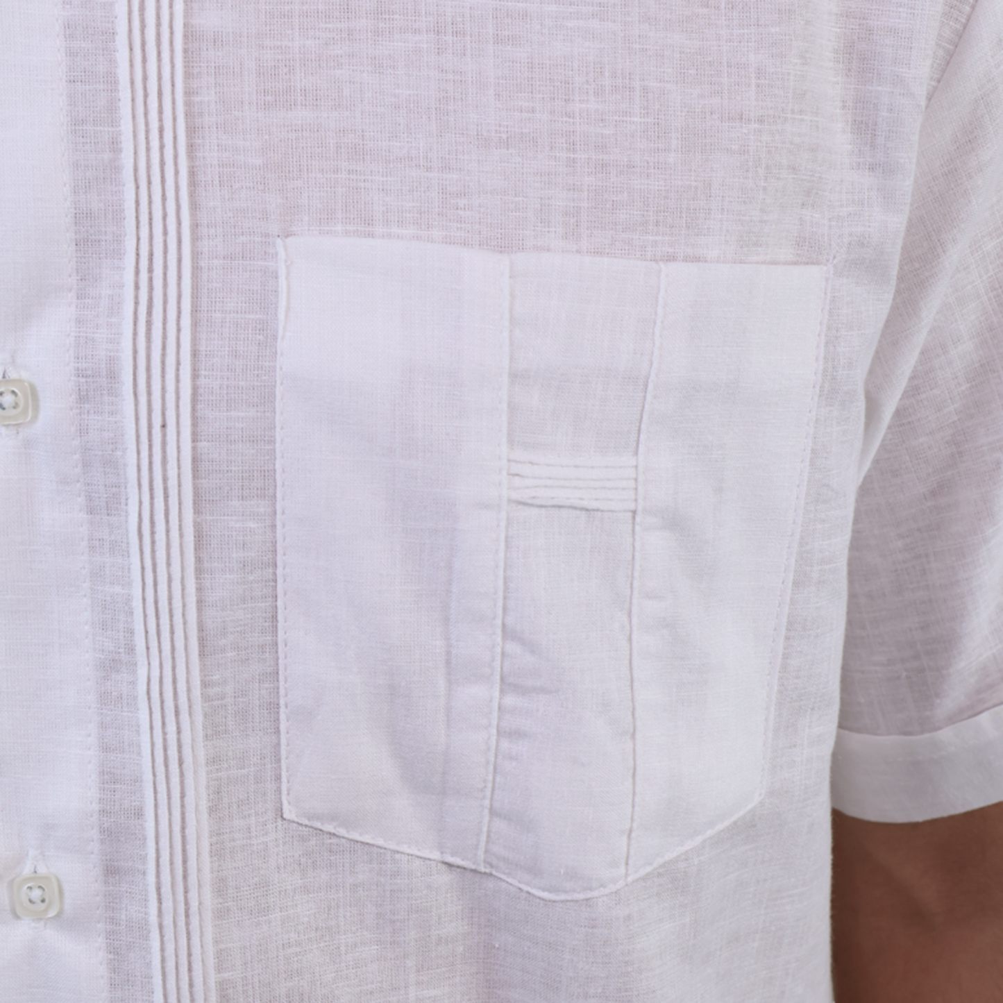 Men's Classic Fit Short Sleeve White Guayabera with Pocket and Pleats
