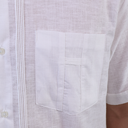Men's Classic Fit Short Sleeve White Guayabera with Pocket and Pleats