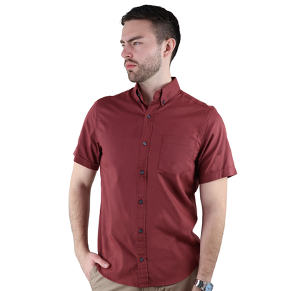 Men's Burgundy Short Sleeve Regular Fit Cotton Shirt