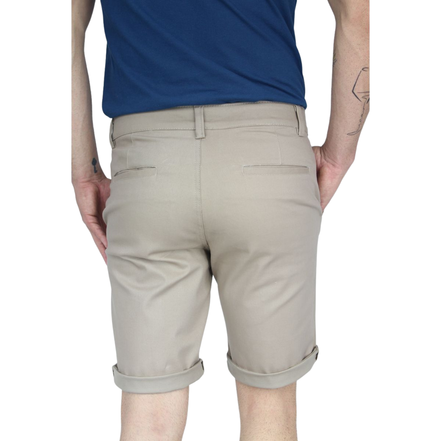 Bermuda De Gabardina Color Caki  Slim Fit Stretch Para Hombre