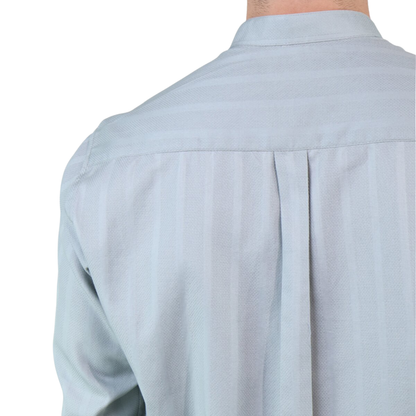 Men's Pistachio Green Long-Sleeved Shirt with Vertical Line Texture