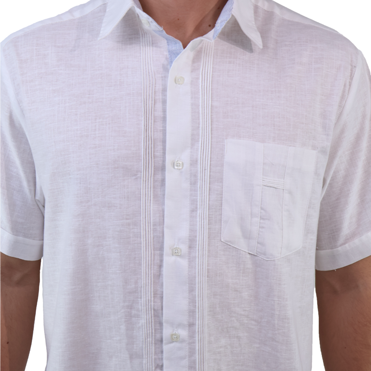 Men's Classic Fit Short Sleeve White Guayabera with Pocket and Pleats