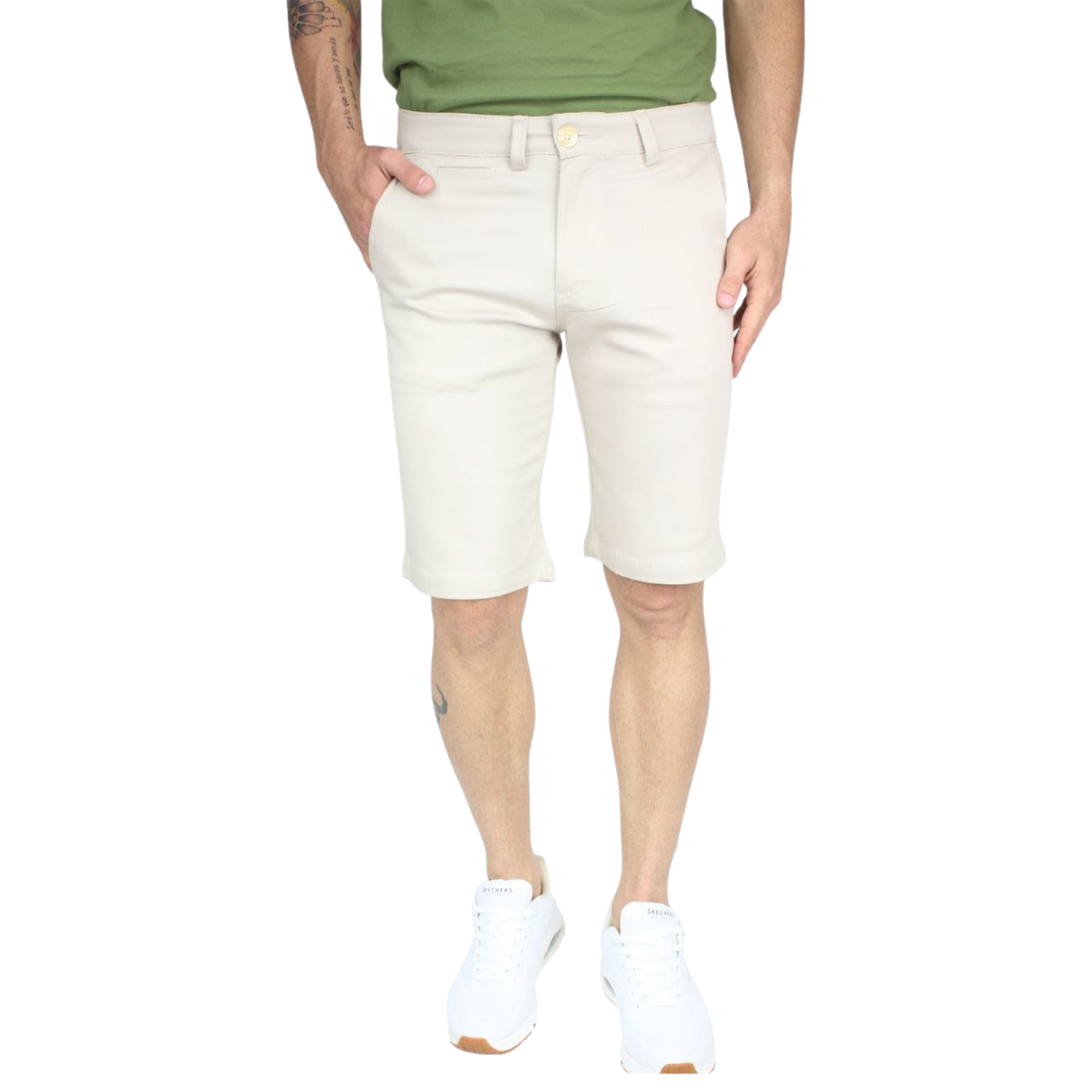 Bermuda Color Arena Gabardina De Algodón Slim Fit Para Hombre