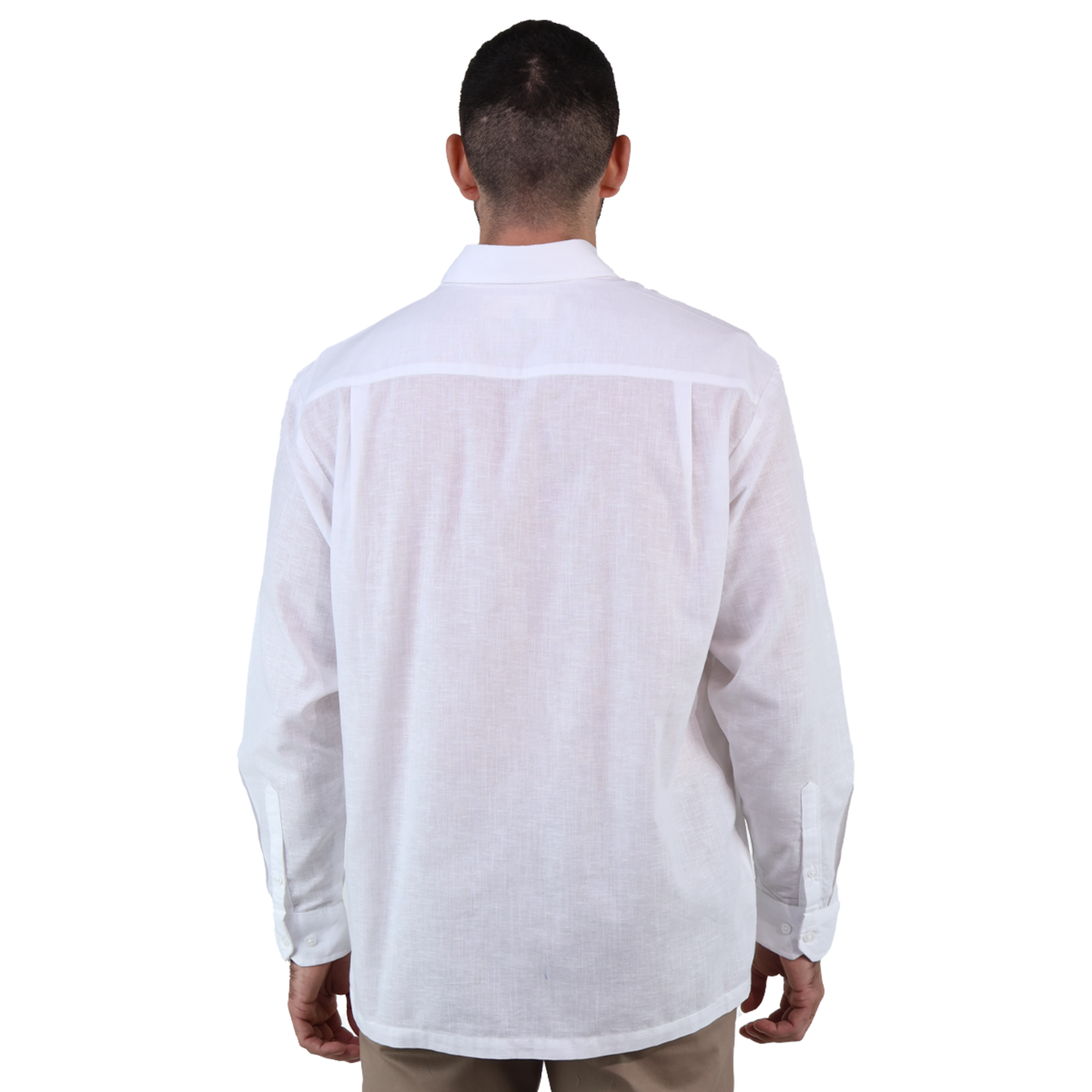 Men's Classic Fit White Long Sleeve Guayabera Italian Collar
