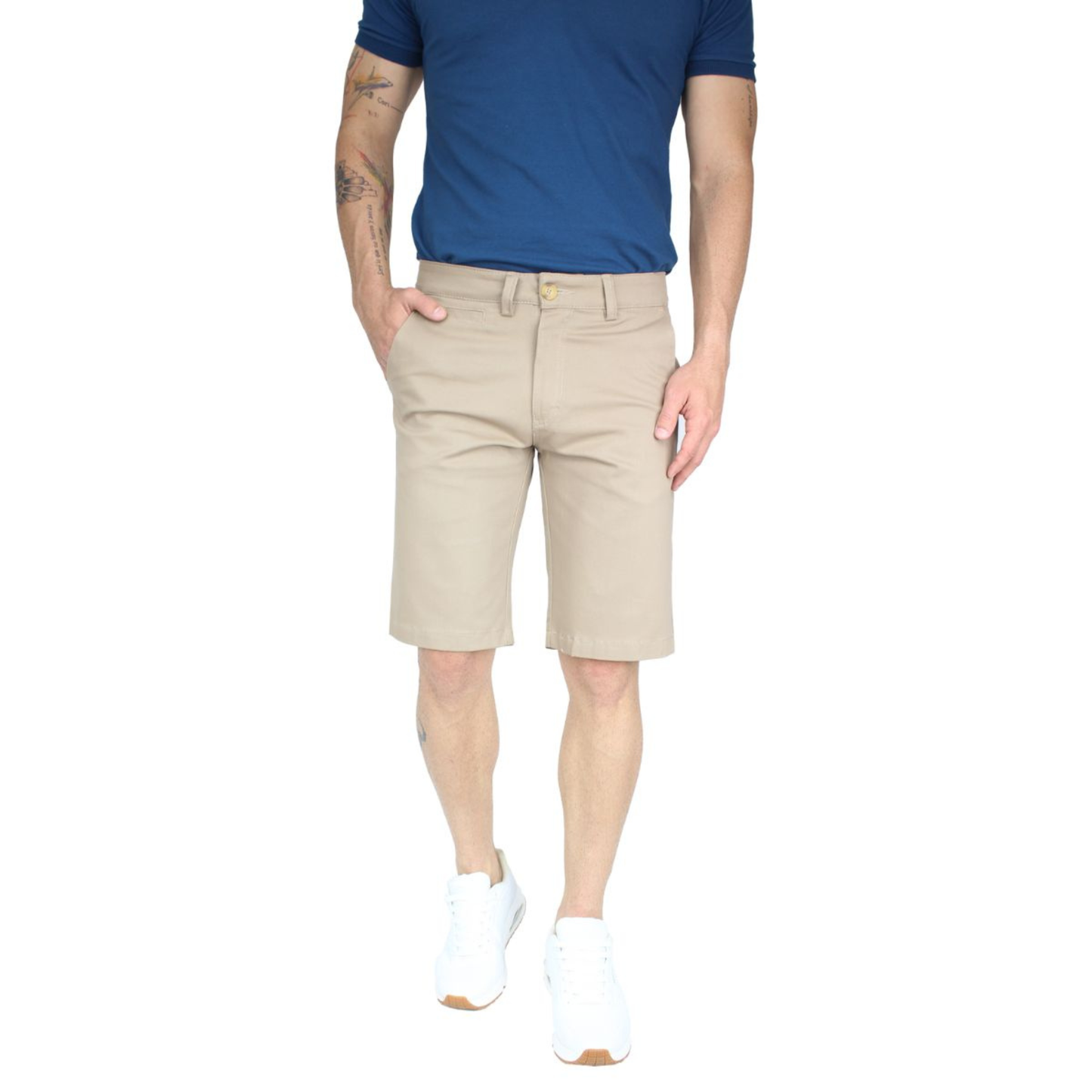 Bermuda De Gabardina Color Caki  Slim Fit Stretch Para Hombre