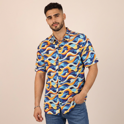Men's Tropical Print Relaxed Fit Modern Short Sleeve Shirt