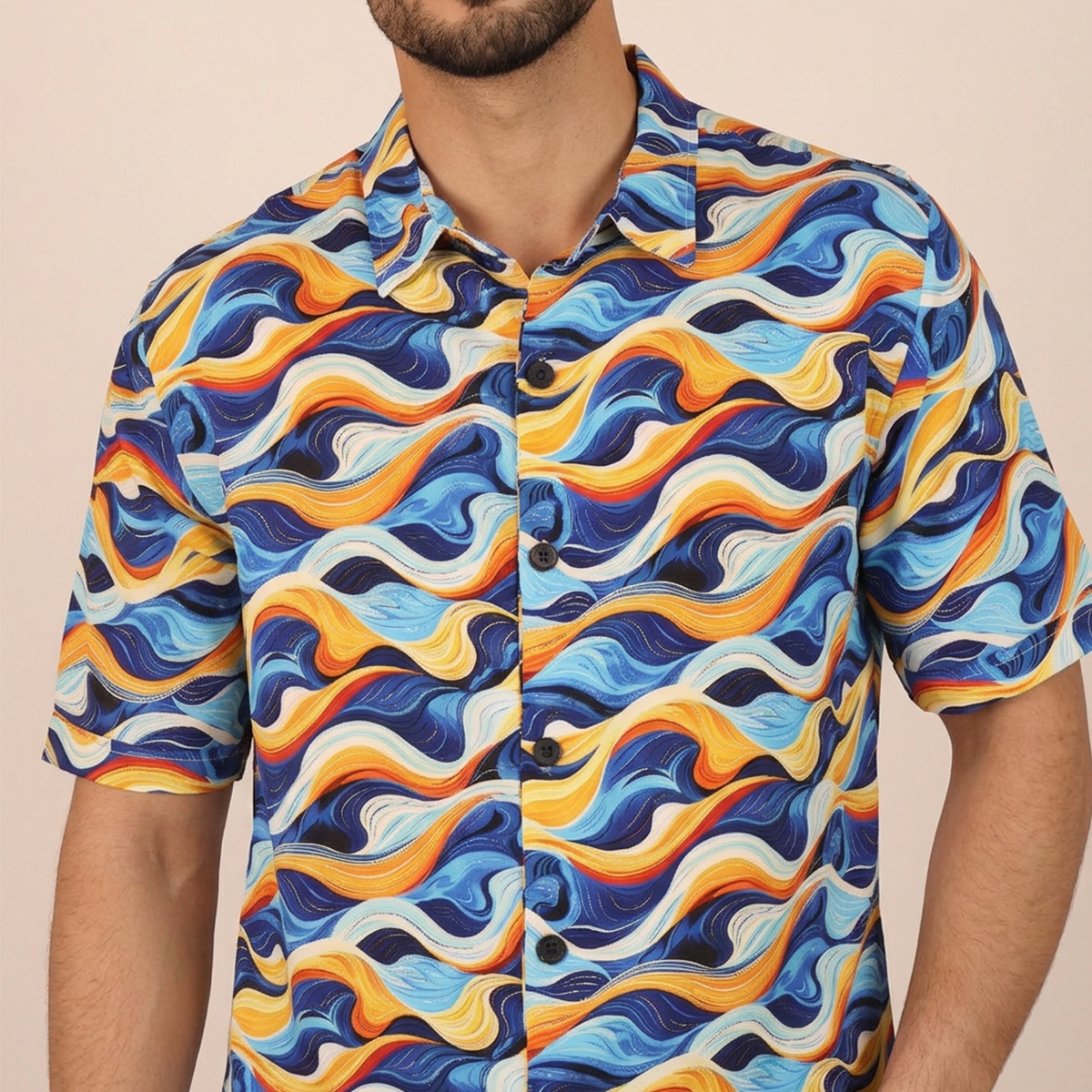 Men's Tropical Print Relaxed Fit Modern Short Sleeve Shirt