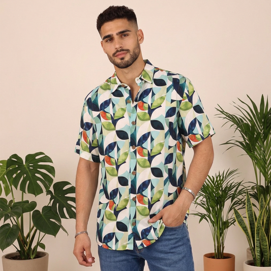 Camisa Floral Hombre Manga Corta Estampado Tropical Corte Relax