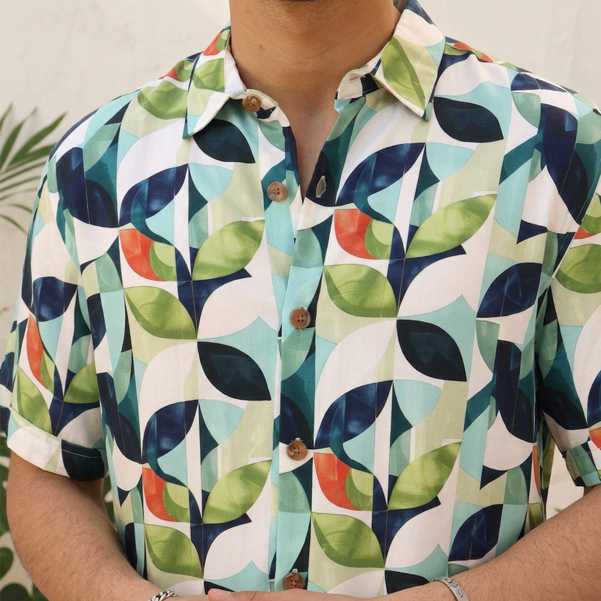 Men's Floral Short-Sleeve Tropical Print Relaxed Fit Shirt