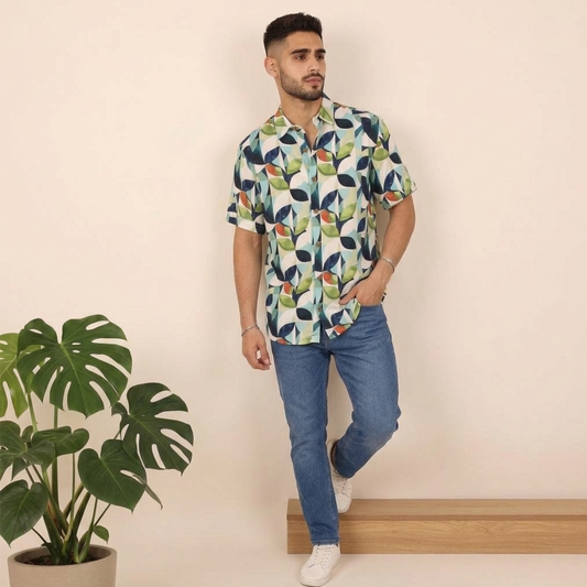 Camisa Floral Hombre Manga Corta Estampado Tropical Corte Relax