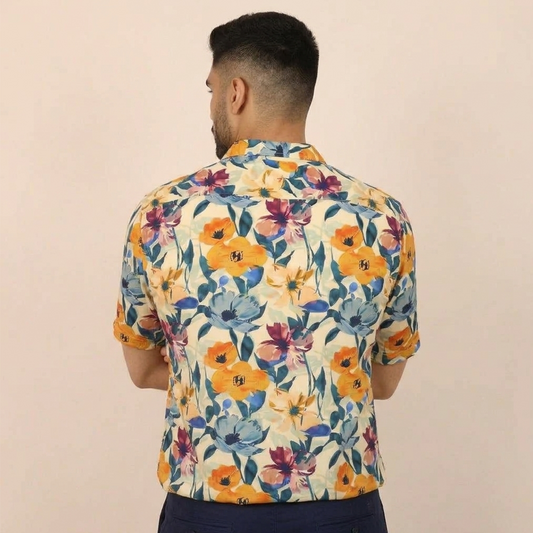 Camisa Tropical Hombre Manga Corta Corte Relax Moderna