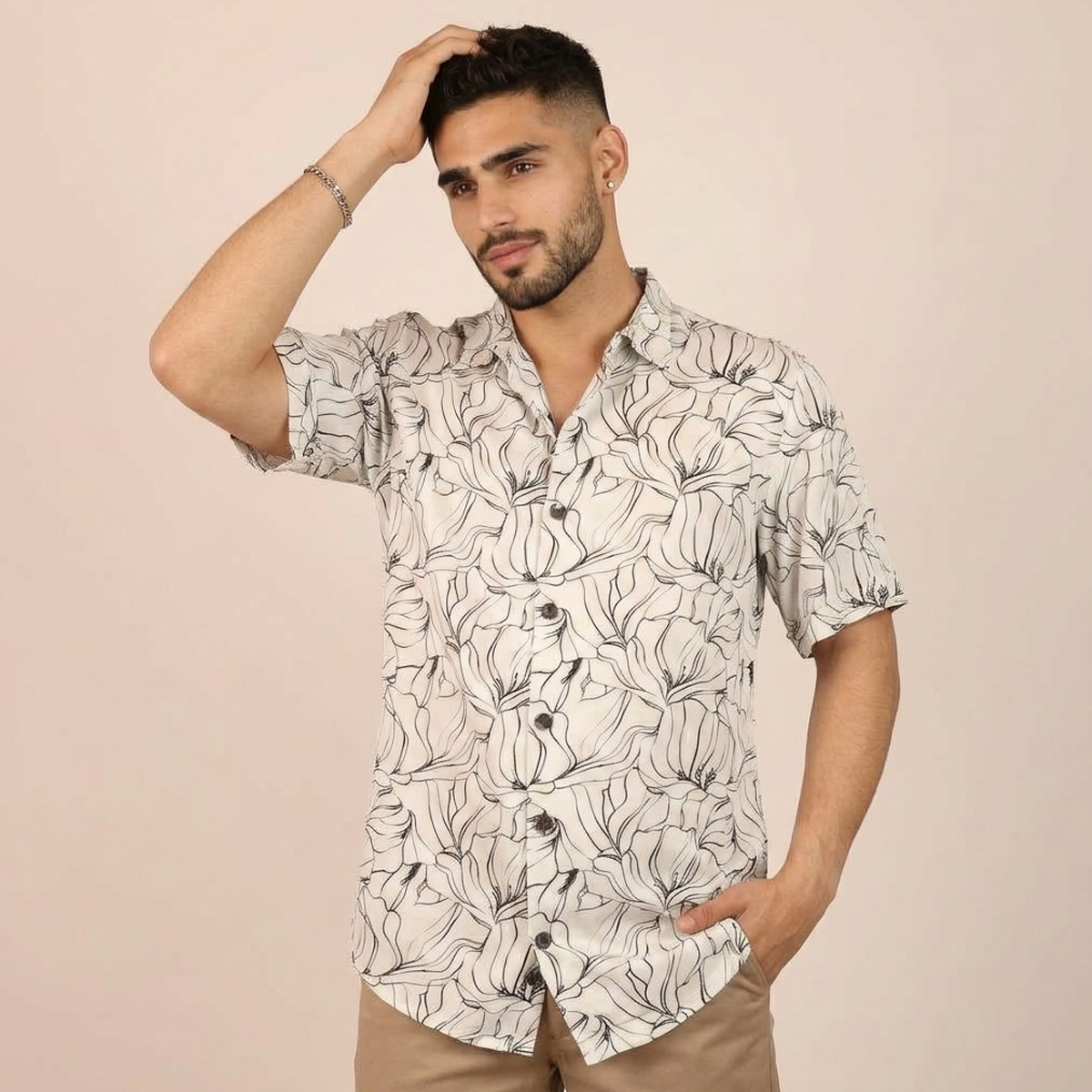 Men's Relaxed Fit Modern Casual Tropical Floral Shirt