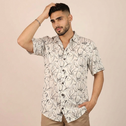 Men's Relaxed Fit Modern Casual Tropical Floral Shirt