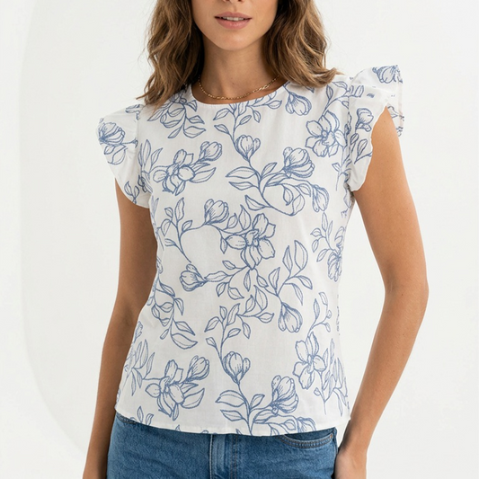 Blusa con estampado floral y mangas con volantes