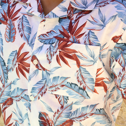 Camisa Hombre Tropical Hojas Manga Corta Diseño Moderno