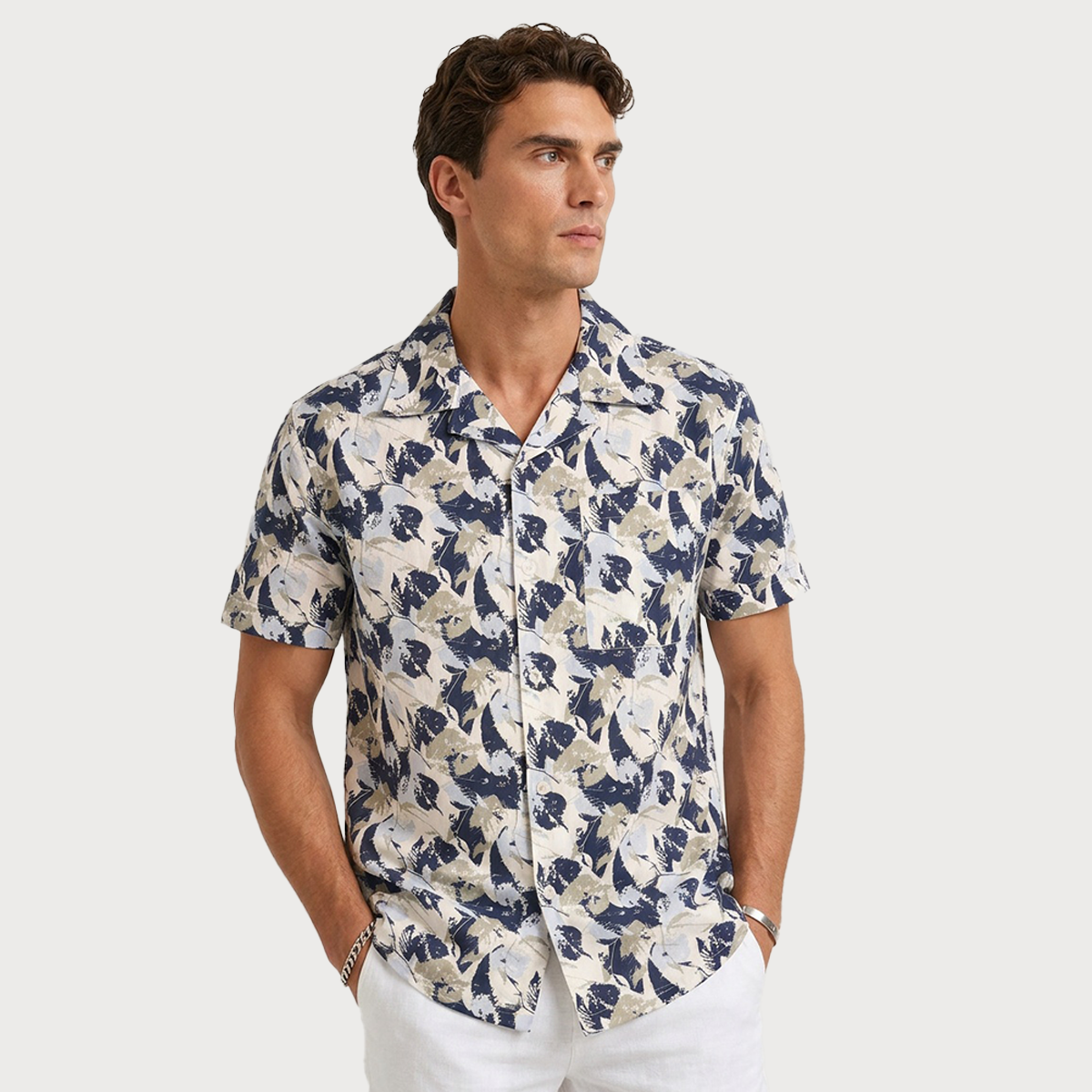 Camisa Manga Corta Hombre Estilo Tropical Veraniego Cuello Resort